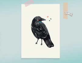 Kraai Illustratie CROW BIRDIE vogel postkaart