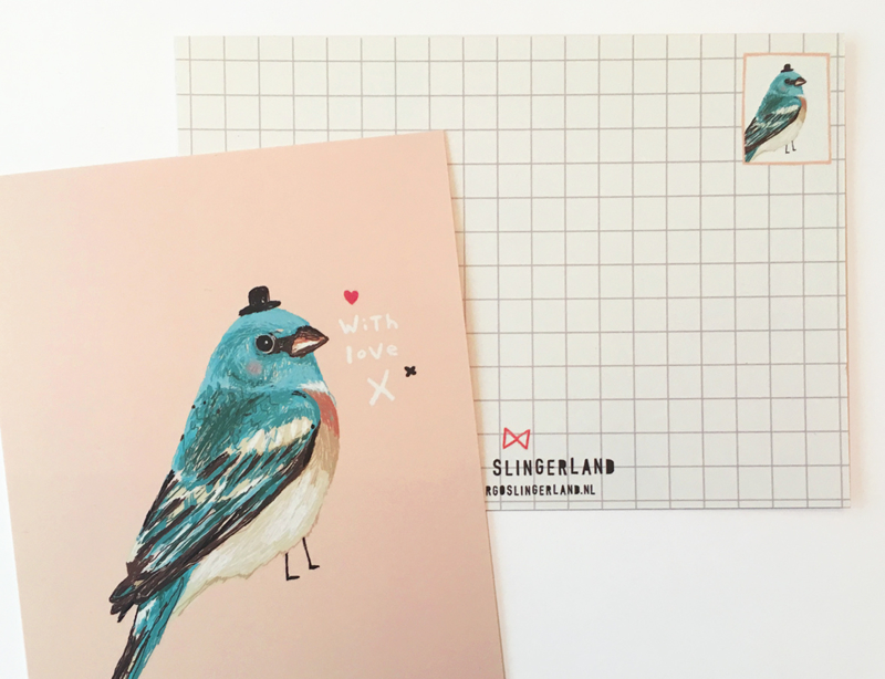 Vogel Illustratie BIRDIE IN BLUE postkaart