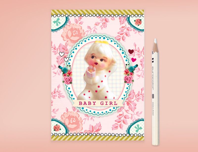 BABY GIRL SWEETHEART meisje geboorte postkaart