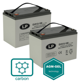 Set 2x Scootmobiel Deep Cycle AGM-GEL-CARBON Accu EVX12076 / 12V 76Ah / 260x168x211/214mm lange levensduur