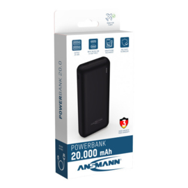 Ansmann Powerbank PB212 met 20.000 mAh capaciteit, USB-C PD3.0, snelladen, LED-display, 2x USB-uitgang 1x USB-C-uitgang