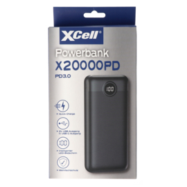 XCell Powerbank X20000PD met 20.000 mAh capaciteit, USB-C PD3.0, snelladen, LED-display, 2x USB-uitgang 1x USB-C-uitgang