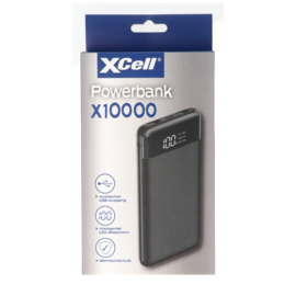 XCell Powerbank X10000 met 10.000 mAh capaciteit, LED-display, dubbele USB-uitgang, USB-C-oplaadpoort