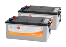 Dynac Deep Cycle AGM 220 Accuset 2 stuks 12V 220Ah +L 518x275x222mm  (recreatieaccu o.a. boot, camper, caravan, tuinhuis)