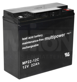 Multipower VRLA EV AGM Accu 12V 22Ah MP22-12C M6, 181x76x167/167