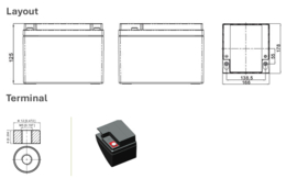 LP VRLA-EV DC AGM Accu 12V 26Ah +R, T12, EV12-26/EV12026 166x176x125/125