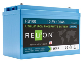 Relion hoogwaardige Lithium LifePo4 Accu RB100 12.8V 100 Ah 1280Wh / 329x172x223mm