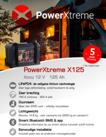 Huishoudaccu  / Moveraccu PowerXtreme X125 Lithium accu 12V 125Ah caravan tot 2.250 kg LiFePO4