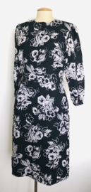 Vintage 80 ties zwarte bloemen jurk  (38)