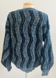 Vintage 80 S zwart/ blauwe gemêleerde trui (38)