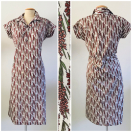 Vintage 70 ties jurk met bosjes bloemen (XL)