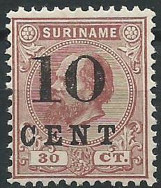 Suriname  33a (Type II) 10ct op 30ct Hulpuitgifte Ongebruikt (2)