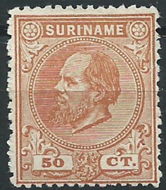 Suriname  13A (14 × 14) kleine gaten 50ct Willem III Ongebruikt (2)