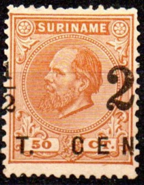 Suriname  21Ca (12½ × 12) grote gaten 2½ ct op 25 ct Hulpuitgifte Ongebruikt (2) + Attest