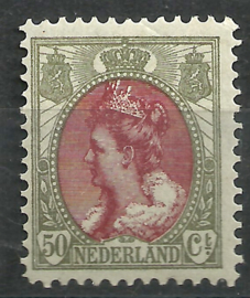 Nvph  74 50 ct  Koningin Wilhelmina Bontkraag Ongebruikt (3)