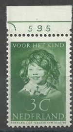 Nvph 301 3 ct Kinderzegel 1937 Postfris met Plaatnummer