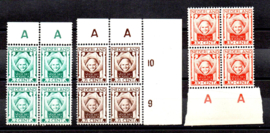 Nvph 141/143 Kinderzegels 1924 in Blokken van 4 Postfris (1) + Plaatfouten