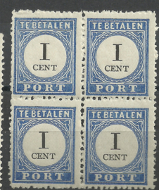 Port  14a 1 ct 1894/1910 Cijfer en Waarde Type III in blok Postfris (1)