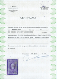 Nvph  99 2½ Gld Jubileum 1913 Postfris + Certificaat (1)