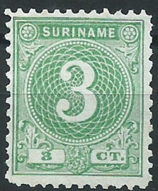 Suriname  19A (11½×11) 3ct 1890-1893 Cijfer Ongebruikt (2)