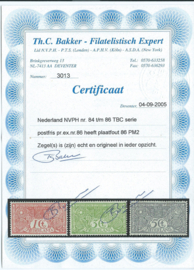 Nvph  84/86 Tuberculose Postfris (2) + 2 Certificaten (met  plaatfout)