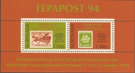 Suriname Republiek  822 Blok Int. Postzegeltent. Fepapost 1994 Postfris