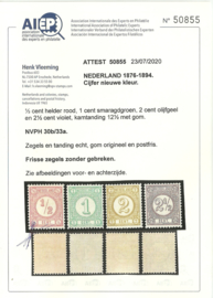 Nvph  30b/33a Cijferzegels 1894 Postfris (1) + Certificaat