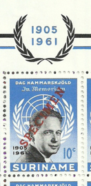 Suriname  376A/377B Herdenkingsdag Hammarskjöld in vellen Postfris + Opdruk SPECIMEN (1)