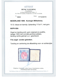Nvph  65A 15 ct ( 11½×11) Bontkraag  Postfris (1) + Certificaat