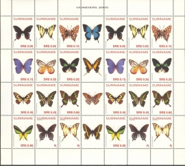 Suriname Republiek 1296/1307 Vlinders 2005 Postfris (Compleet Vel)