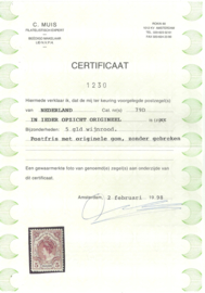 Nvph  79D (11½×11½) 5 Gld Koningin Wilhelmina Bontkraag Postfris (1) + Certificaat