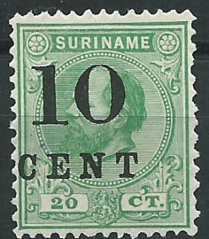 Suriname  31a (Type II) 10ct op 20 ct Hulpuitgifte Ongebruikt (2)