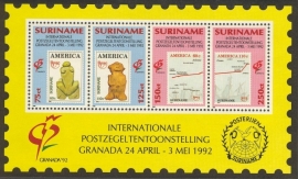 Suriname Republiek  737 Blok Int. Postzegeltent. Granada 1992 Postfris