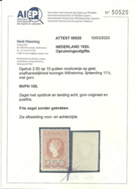 Nvph 105  2½ op 10 gulden Opruimingsuitgifte Postfris (1) + Certificaat