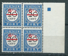 Port  30f Overdruk 1894-1910 in blok van 4 (Gebroken breukstreep in ½ van 6½) Postfris