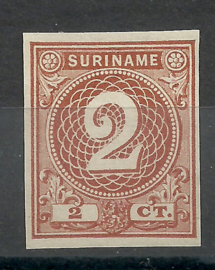 Suriname  14b 2 ct Emissie 1890 (bruin) Johan Enschedé  Ongebruikt (1)