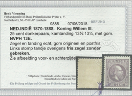 Nederlands Indië  13E 13½ × 13¼ GG 25ct Willem III Postfris + Befund