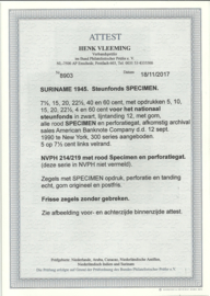 Suriname 214/219 Steunfonds met opdruk SPECIMEN Postfris + Certificaten