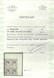Nvph  78C (11×11½) 2½ Gld Koningin Wilhelmina Bontkraag Postfris (1)  + Certificaat