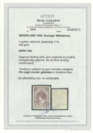 Nvph  79A (11×11) 5 Gld Koningin Wilhelmina Bontkraag Postfris + Certificaat