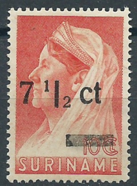 Suriname 213a 7½ ct op 10 ct (Grote C, Gave Balk) Hulpuitgifte Postfris