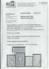 Nvph 104  2½ op 10 gulden Opruimingsuitgifte Postfris (2) + Certificaat