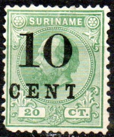 Suriname  31f (Type II) 10ct op 20 ct Hulpuitgifte Ongebruikt (1)