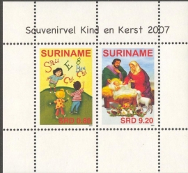 Suriname Republiek 1492 Blok Kind en Kerst Zegel 2007 Postfris