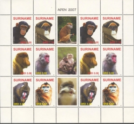 Suriname Republiek 1481/1486VBP Apen 2007 Postfris (Compleet vel)