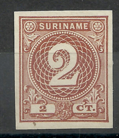 Suriname  14c 2 ct Emissie 1890 (lichtbruin) Johan Enschedé  Ongebruikt (1)