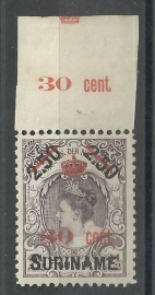 Suriname  64  30 ct op 2½ Gld Hulpuitgifte 1911 Ongebruikt (1)