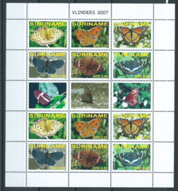 Suriname Republiek 1431/1436V Vlinders 2007 Postfris (Compleet Vel)