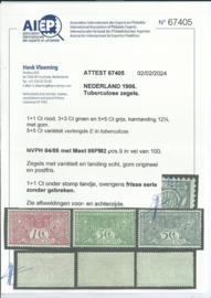 Nvph  84/86 Tuberculose Postfris (2) + 2 Certificaten (met  plaatfout)