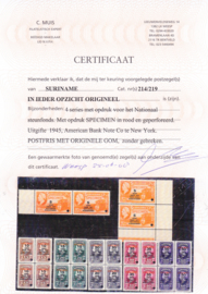Suriname 214/219 Steunfonds met opdruk SPECIMEN Postfris + Certificaten